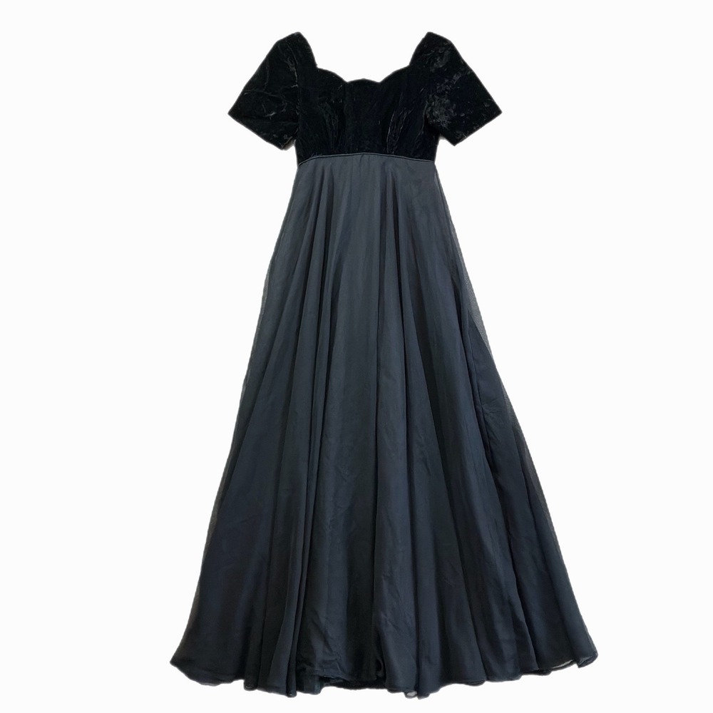 VTG Black Velvet Satin Maxi Dress Size 4‎ Gala Ball Holiday Dark Fairy Princess